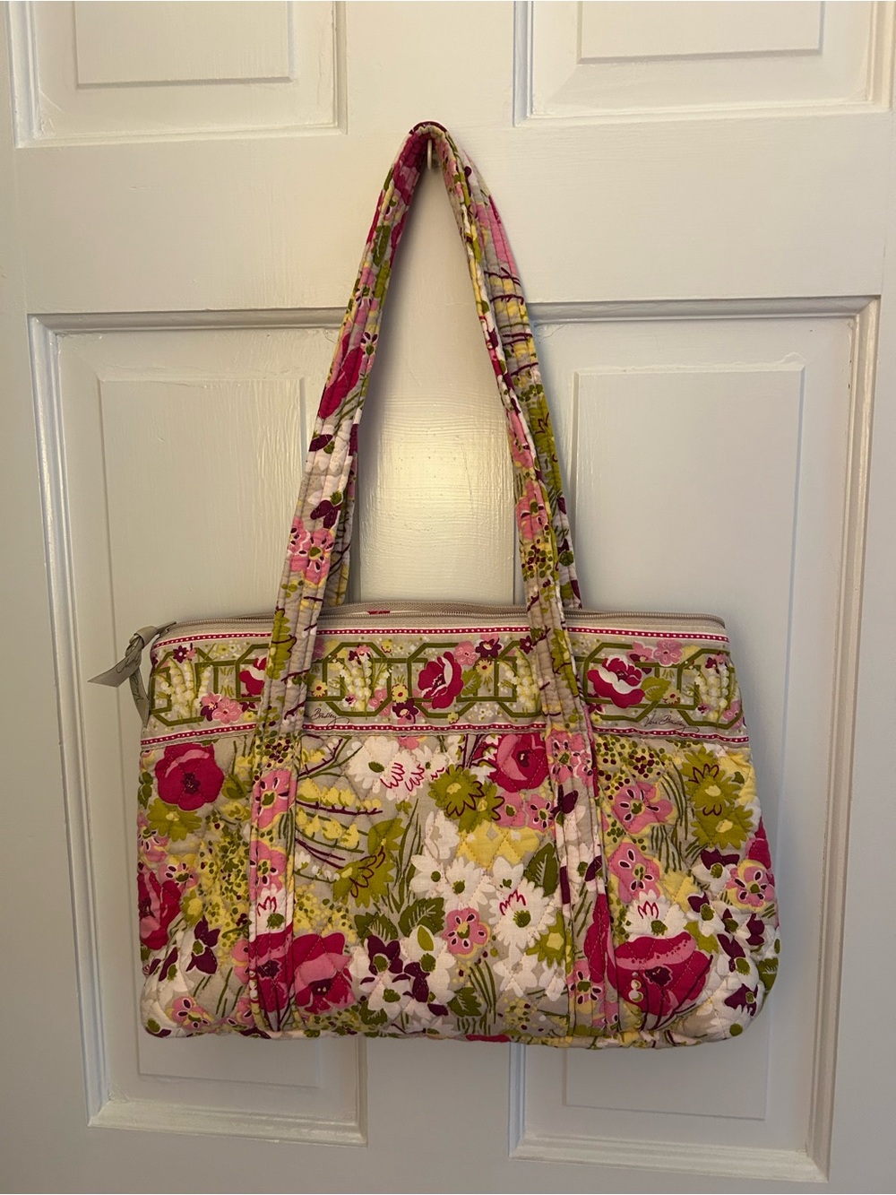 Vera Bradley Pink and Olive Floral Quilted Shoulder Bag